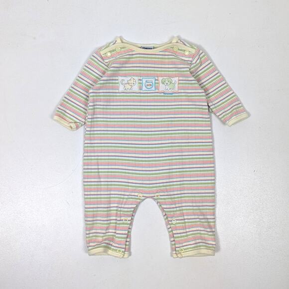 Vintage Oshkosh Bgosh Y2K Romper Baby Boys Size 3-6m Stripe Dog Outfit - Picture 1 of 5